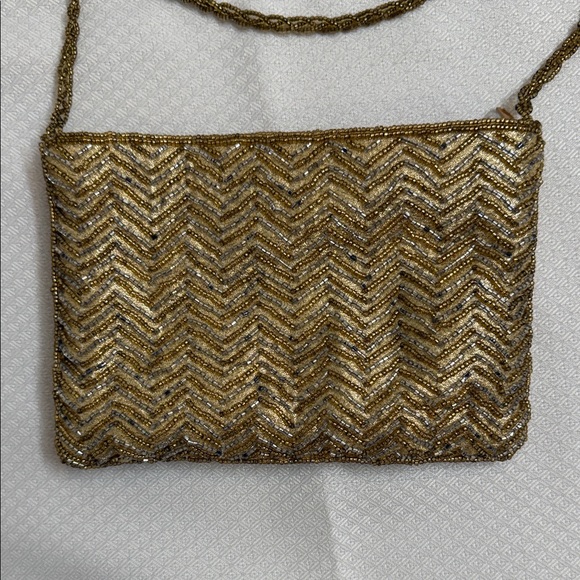 La Regaie Gold Chevron Crossbody Evening Bag Vintage Y2K - Picture 6 of 7